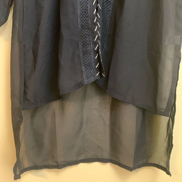 Cato | Black Embroidered Bead Adjustable Tassel Waist Kimono Sheer Tunic Top XS - Picture 5 of 17
